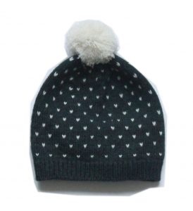 Bonnet enfant gris à pois et pompom blanc - 100% cachemire Cataleya